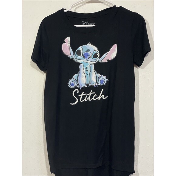 Disney Women's Lilo & Stitch T-Shirt Size Medium Black Front Stitch Print - Picture 1 of 3